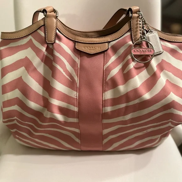 Coach Devin Signature Stripe Pink and White Zebra Print Shoulder Bag - Picture 3 of 9